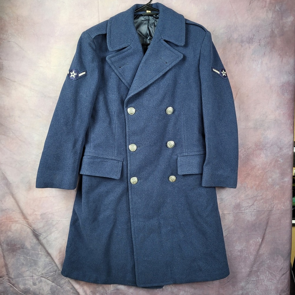 VINTAGE 1951 Wearbest Coat Co Wool Overcoat Blue 85 28oz USAF Size 35S MENS SMAL - Picture 1 of 16